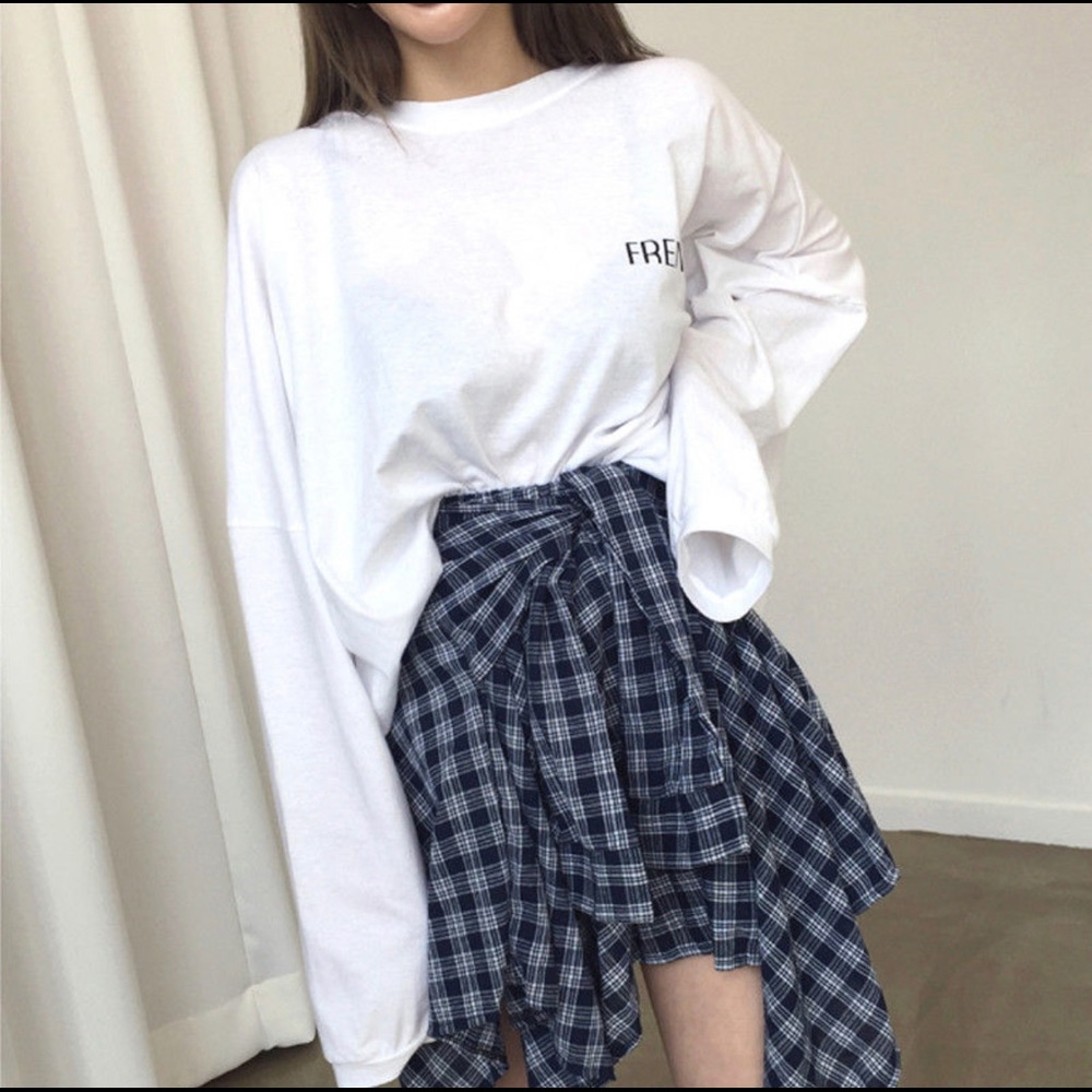 Mock plaid shirt mini skirt